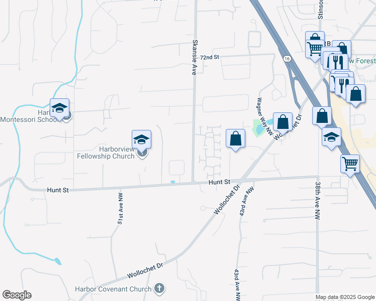 map of restaurants, bars, coffee shops, grocery stores, and more near 6505 Serenity Loop in Gig Harbor