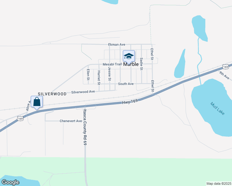 map of restaurants, bars, coffee shops, grocery stores, and more near 102 Silverwood Avenue in Marble