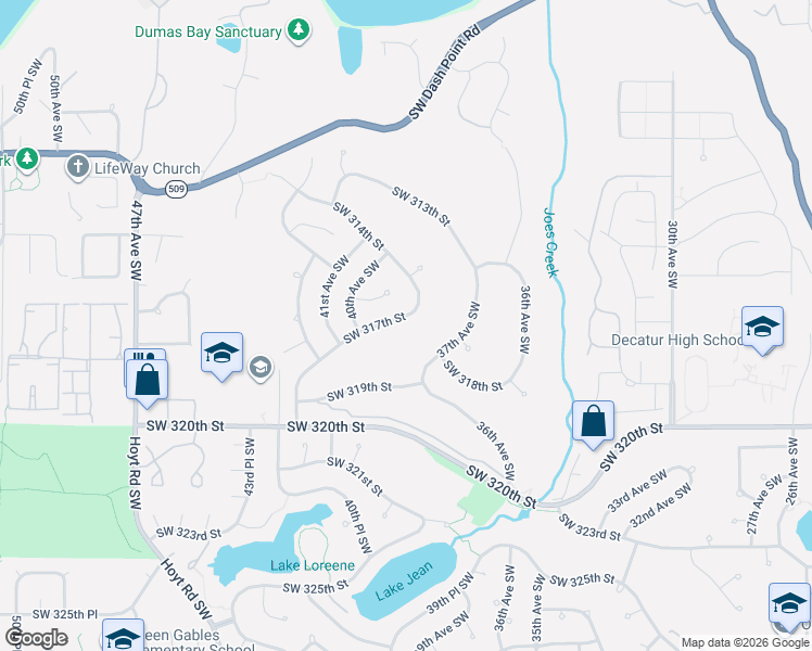 map of restaurants, bars, coffee shops, grocery stores, and more near 3901 Southwest 317th Street in Federal Way