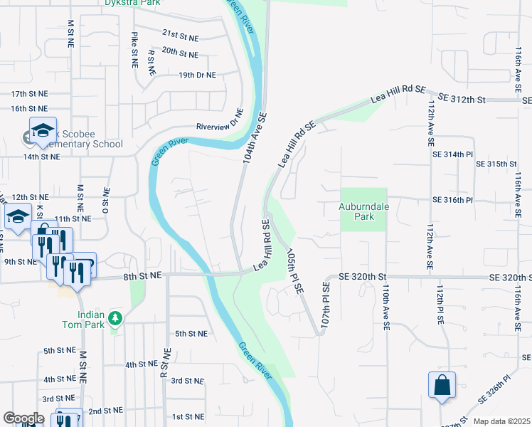 map of restaurants, bars, coffee shops, grocery stores, and more near 31698 Lea Hill Road Southeast in Auburn