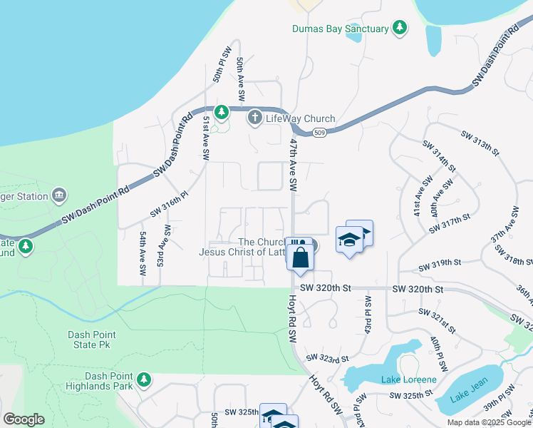 map of restaurants, bars, coffee shops, grocery stores, and more near 31718 48th Lane Southwest in Federal Way