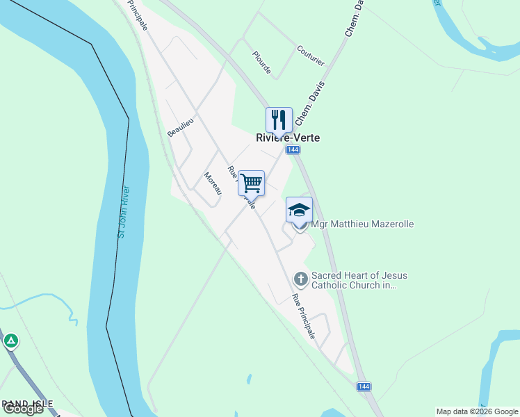 map of restaurants, bars, coffee shops, grocery stores, and more near 5 Rue Clavette in Rivière-Verte