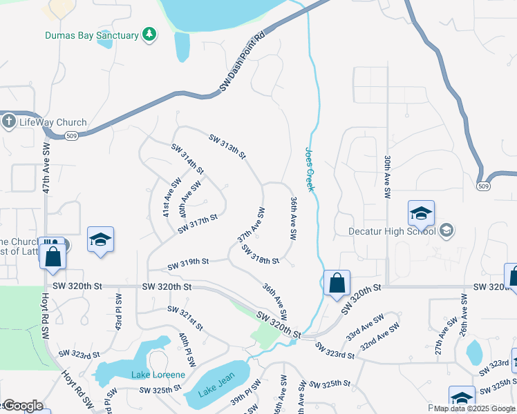 map of restaurants, bars, coffee shops, grocery stores, and more near 31611 37th Avenue Southwest in Federal Way