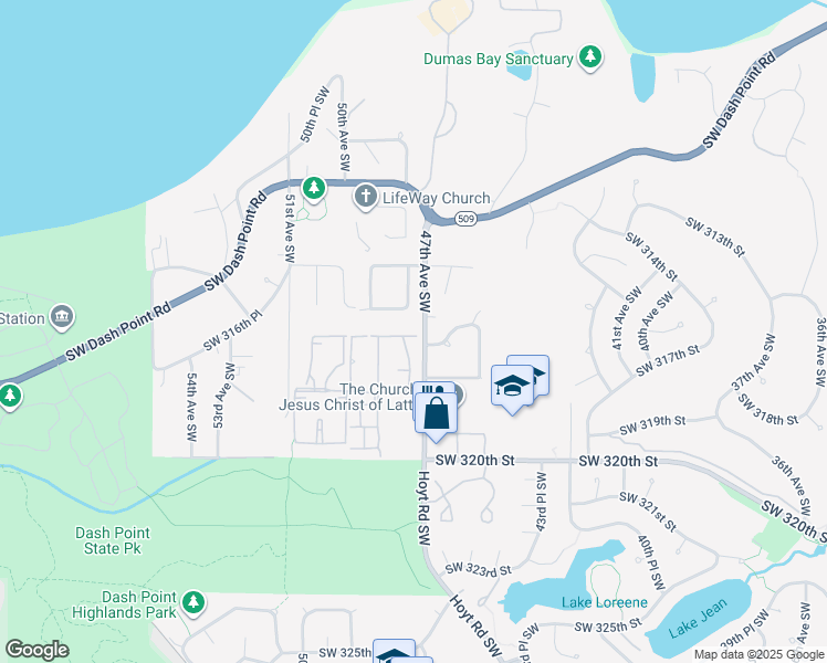 map of restaurants, bars, coffee shops, grocery stores, and more near 4718 Southwest 317th Lane in Federal Way