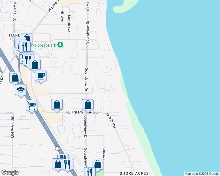 map of restaurants, bars, coffee shops, grocery stores, and more near 2727 Holly Bluff Court in Gig Harbor