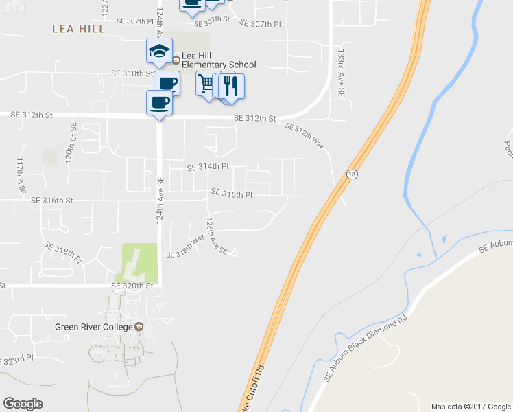 map of restaurants, bars, coffee shops, grocery stores, and more near 12912 Southeast 317th Court in Auburn