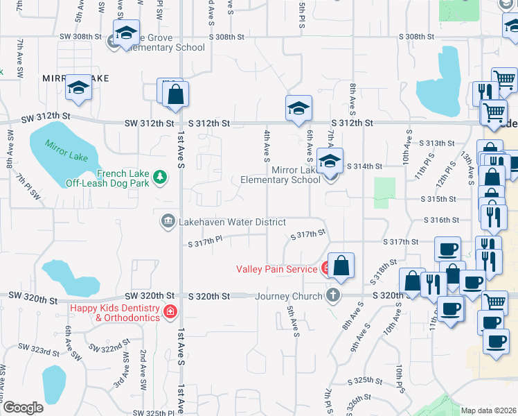 map of restaurants, bars, coffee shops, grocery stores, and more near 31531 4th Avenue South in Federal Way