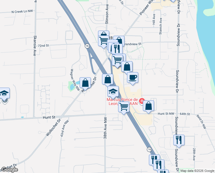 map of restaurants, bars, coffee shops, grocery stores, and more near 6617 38th Avenue Northwest in Gig Harbor