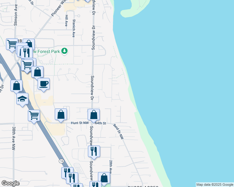 map of restaurants, bars, coffee shops, grocery stores, and more near 2727 Holly Bluff Court in Gig Harbor