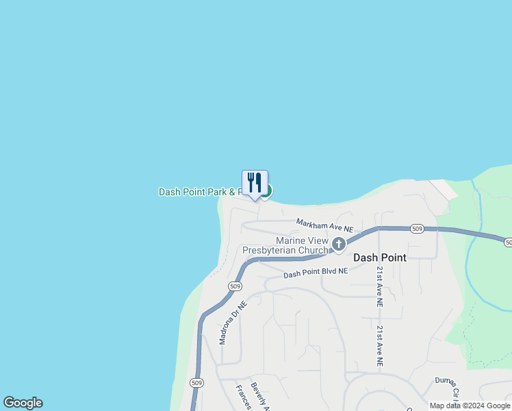 map of restaurants, bars, coffee shops, grocery stores, and more near 6912 Soundview Drive Northeast in Tacoma