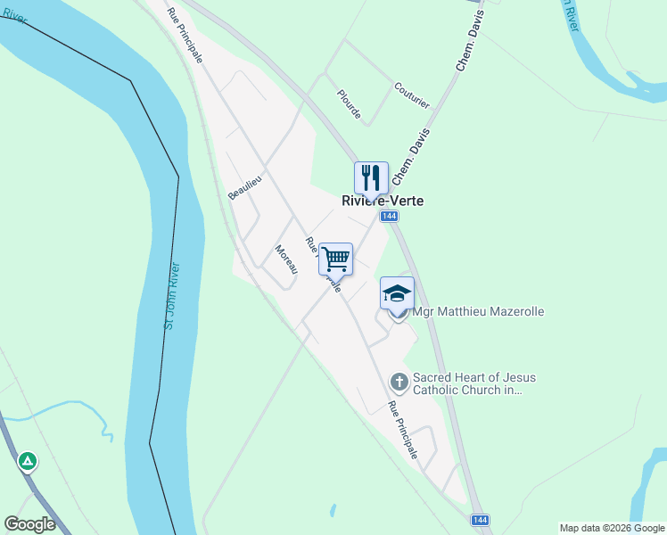 map of restaurants, bars, coffee shops, grocery stores, and more near 83 Rue Principale in Rivière-Verte