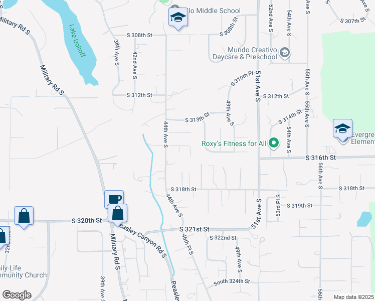 map of restaurants, bars, coffee shops, grocery stores, and more near 31505 46th Avenue South in Auburn