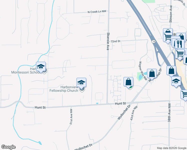 map of restaurants, bars, coffee shops, grocery stores, and more near 4713 68th Street Northwest in Gig Harbor
