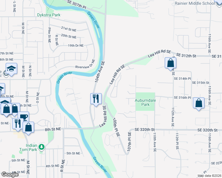map of restaurants, bars, coffee shops, grocery stores, and more near 31507 106th Place Southeast in Auburn