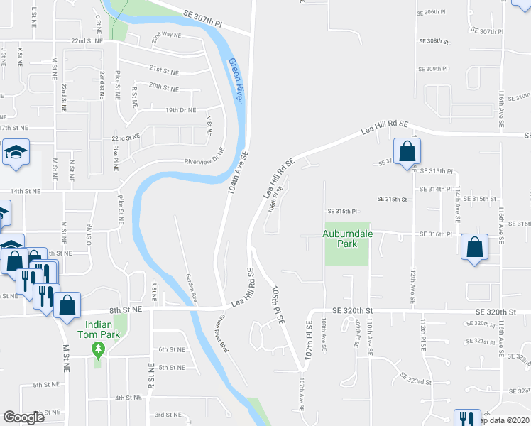map of restaurants, bars, coffee shops, grocery stores, and more near 31500-31698 Lea Hill Rd SE in Auburn