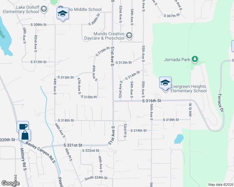 map of restaurants, bars, coffee shops, grocery stores, and more near 4934 South 315th Place in Auburn