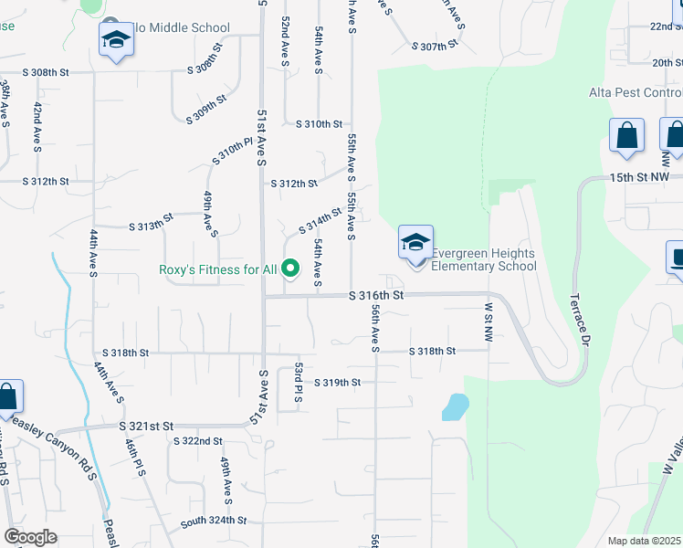 map of restaurants, bars, coffee shops, grocery stores, and more near 31468 54th Avenue South in Auburn