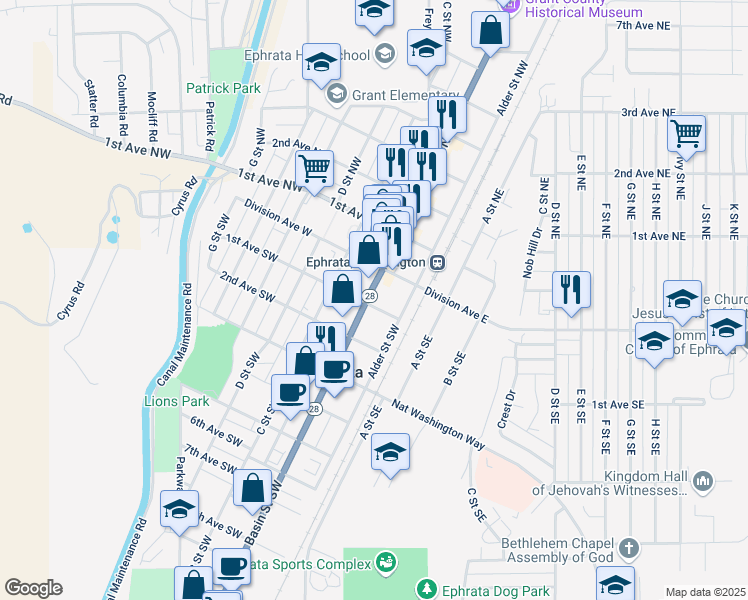 map of restaurants, bars, coffee shops, grocery stores, and more near in Ephrata