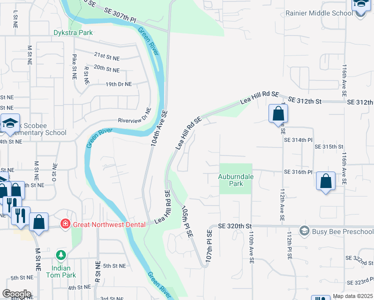 map of restaurants, bars, coffee shops, grocery stores, and more near 31507 106th Place Southeast in Auburn