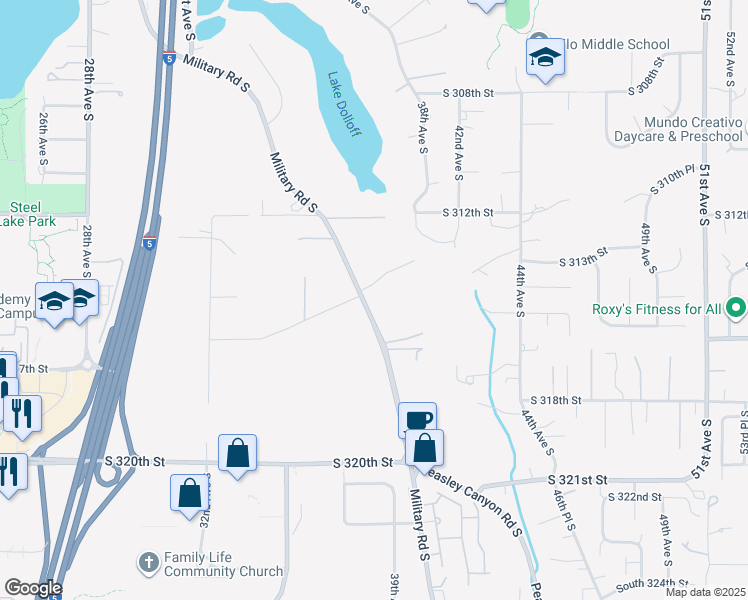 map of restaurants, bars, coffee shops, grocery stores, and more near 3835 South 316th Street in Auburn