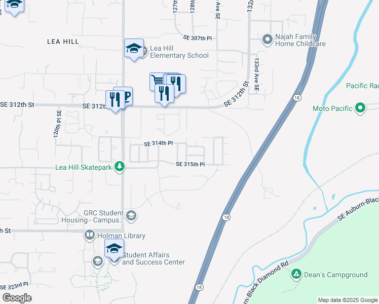 map of restaurants, bars, coffee shops, grocery stores, and more near 31600 126th Avenue Southeast in Auburn