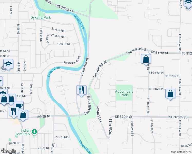 map of restaurants, bars, coffee shops, grocery stores, and more near 31507 106th Place Southeast in Auburn