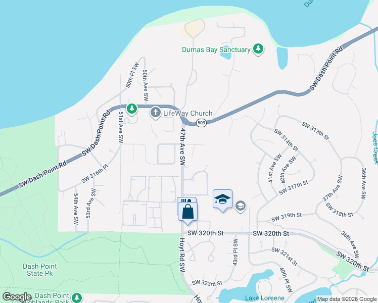 map of restaurants, bars, coffee shops, grocery stores, and more near 4636 Southwest 314th Place in Federal Way