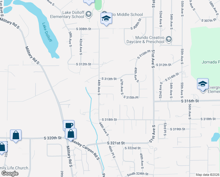 map of restaurants, bars, coffee shops, grocery stores, and more near 4435 South 314th Street in Auburn