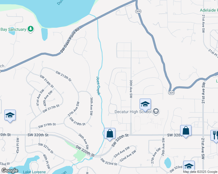 map of restaurants, bars, coffee shops, grocery stores, and more near 3304 Southwest 314th Street in Federal Way