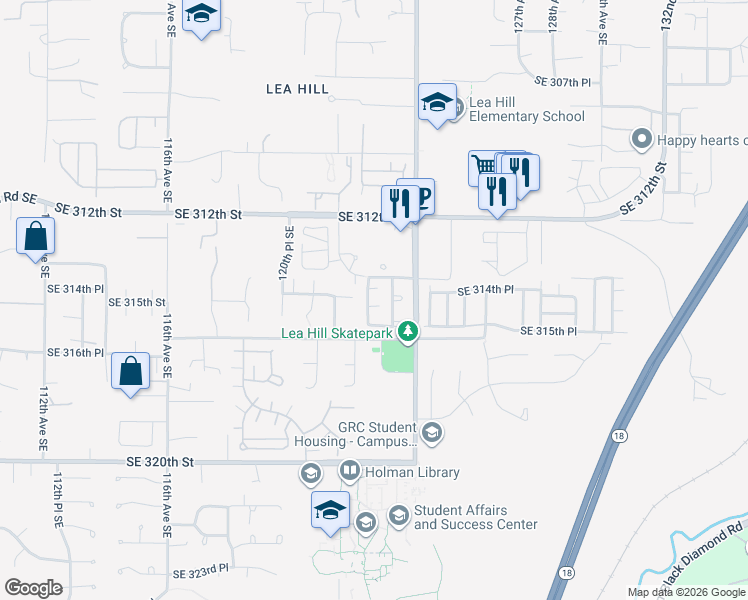map of restaurants, bars, coffee shops, grocery stores, and more near 31438 122nd Avenue Southeast in Auburn