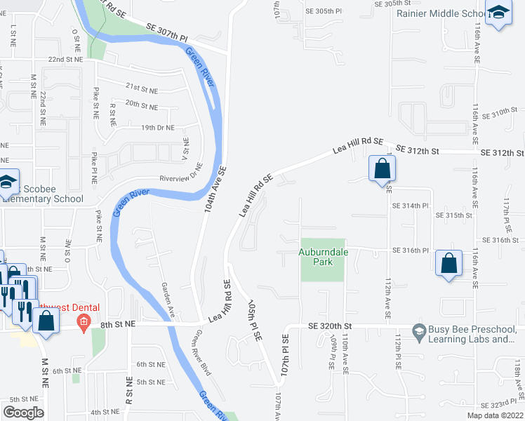 map of restaurants, bars, coffee shops, grocery stores, and more near 31511 106th Place Southeast in Auburn