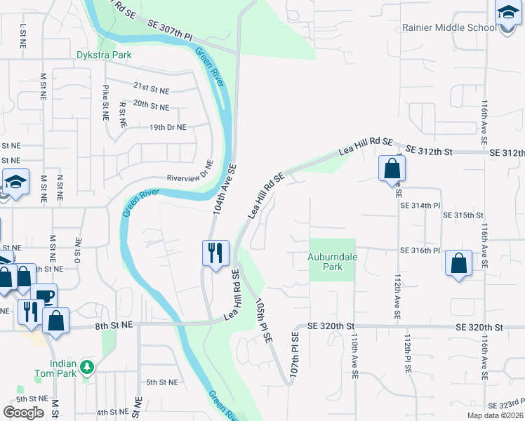 map of restaurants, bars, coffee shops, grocery stores, and more near 31400 106th Place Southeast in Auburn