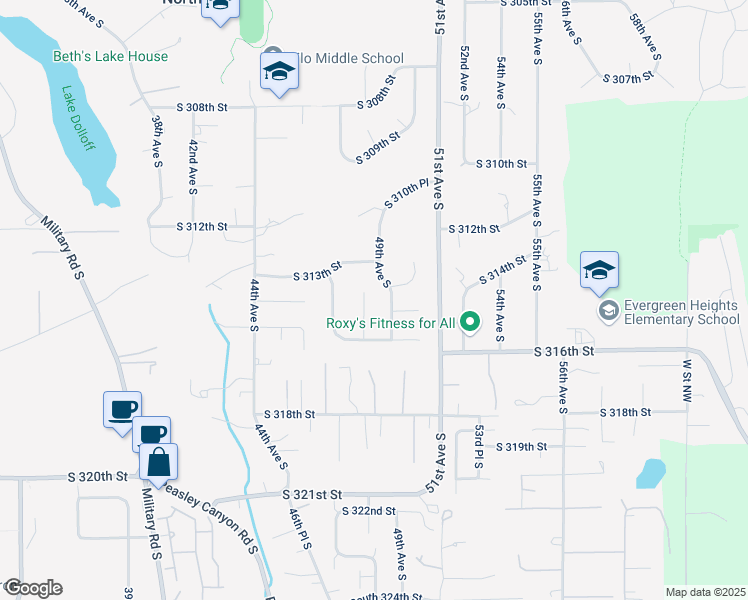 map of restaurants, bars, coffee shops, grocery stores, and more near 31406 48th Avenue South in Auburn