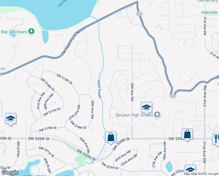 map of restaurants, bars, coffee shops, grocery stores, and more near 3304 Southwest 314th Street in Federal Way