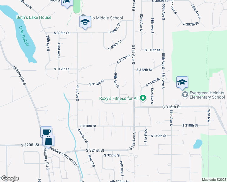map of restaurants, bars, coffee shops, grocery stores, and more near 31406 48th Avenue South in Auburn