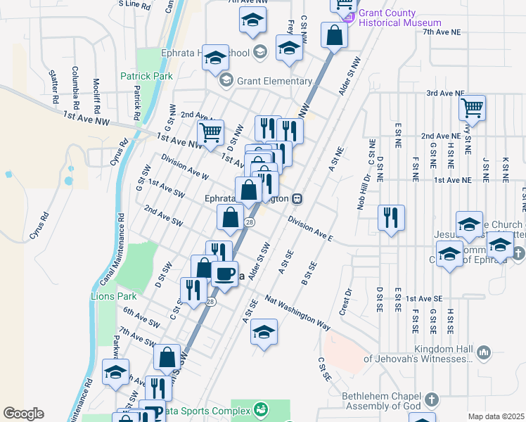 map of restaurants, bars, coffee shops, grocery stores, and more near 144 Division Avenue East in Ephrata