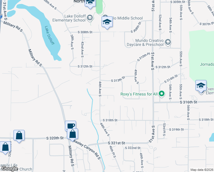 map of restaurants, bars, coffee shops, grocery stores, and more near 4422 South 314th Street in Auburn