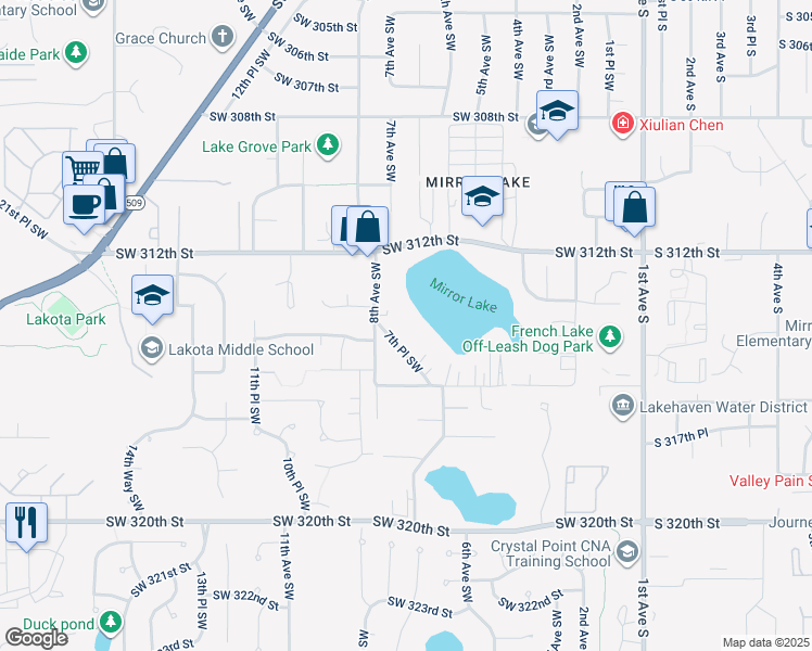 map of restaurants, bars, coffee shops, grocery stores, and more near 31400 7th Place Southwest in Federal Way