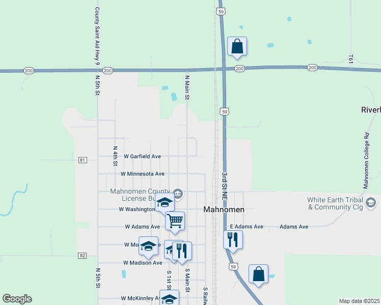 map of restaurants, bars, coffee shops, grocery stores, and more near 616N North Main Street in Mahnomen