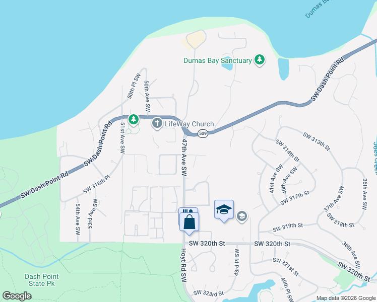 map of restaurants, bars, coffee shops, grocery stores, and more near 4636 Southwest 314th Place in Federal Way