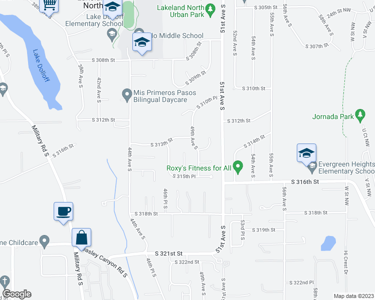map of restaurants, bars, coffee shops, grocery stores, and more near 31406 48th Avenue South in Auburn