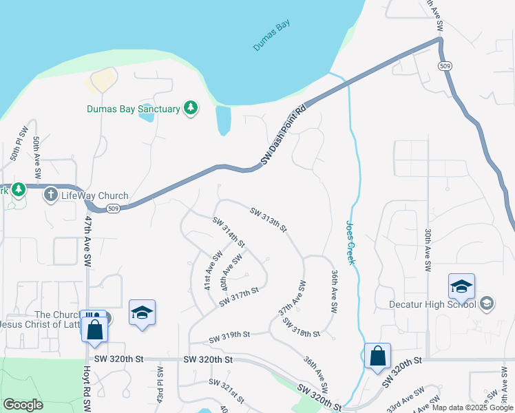 map of restaurants, bars, coffee shops, grocery stores, and more near 3912 Southwest 313th Street in Federal Way