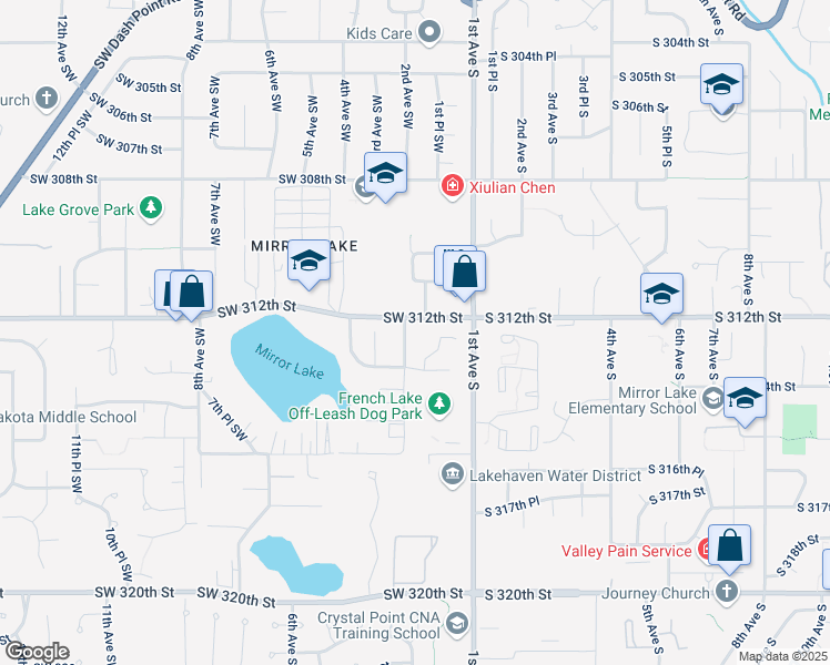 map of restaurants, bars, coffee shops, grocery stores, and more near 31210 2nd Avenue Southwest in Federal Way