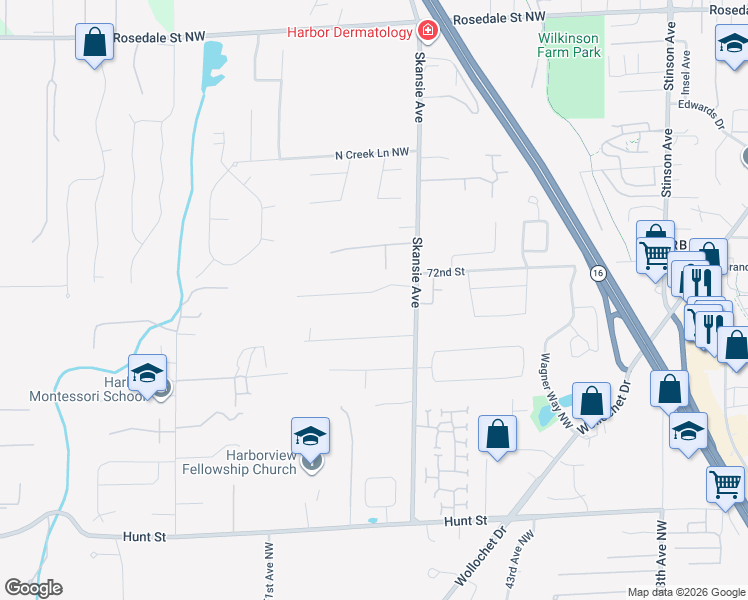 map of restaurants, bars, coffee shops, grocery stores, and more near 4722 71st Stct Northwest in Gig Harbor