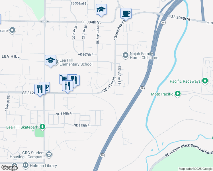 map of restaurants, bars, coffee shops, grocery stores, and more near 31021 132nd Avenue Southeast in Auburn