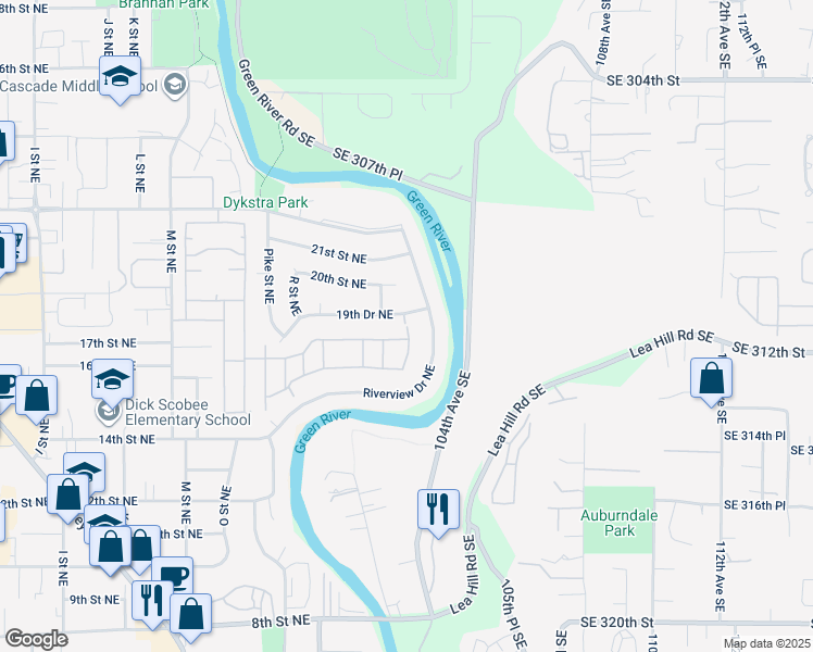map of restaurants, bars, coffee shops, grocery stores, and more near 1402 22nd Street Northeast in Auburn