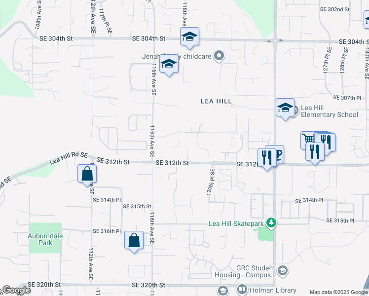 map of restaurants, bars, coffee shops, grocery stores, and more near 11804 Southeast 312th Street in Auburn