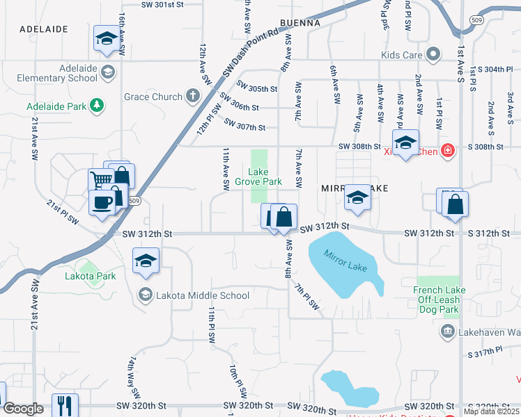 map of restaurants, bars, coffee shops, grocery stores, and more near 31000 9th Place Southwest in Federal Way