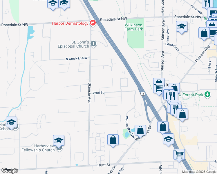 map of restaurants, bars, coffee shops, grocery stores, and more near 4319 72nd Street Court Northwest in Gig Harbor