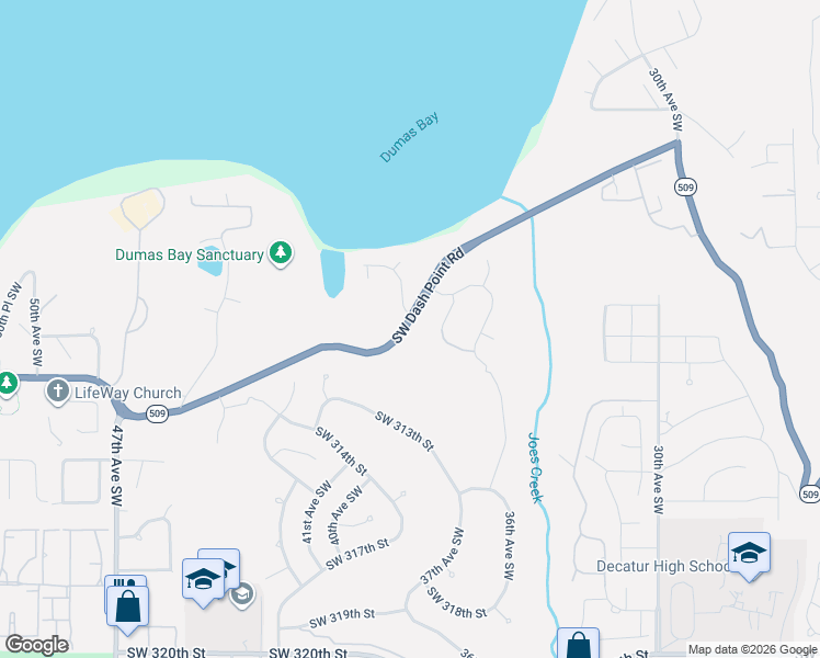 map of restaurants, bars, coffee shops, grocery stores, and more near 3906 Southwest Dash Point Road in Federal Way